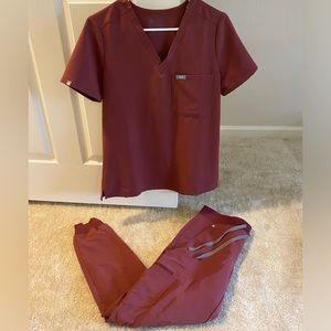 Burgundy Matching Figs Scrub Set